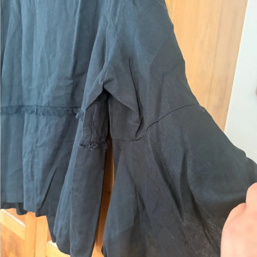 Chico's Linen Black Fringe Trim Bell-Sleeve Jacket - Picture 10 of 16